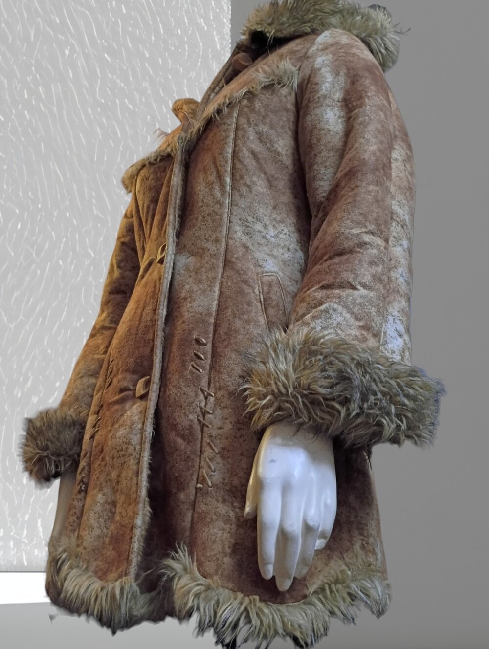 Handmade Penny Lane Long Faux Suede Faux Fur Coat With Removable Hood Size Small